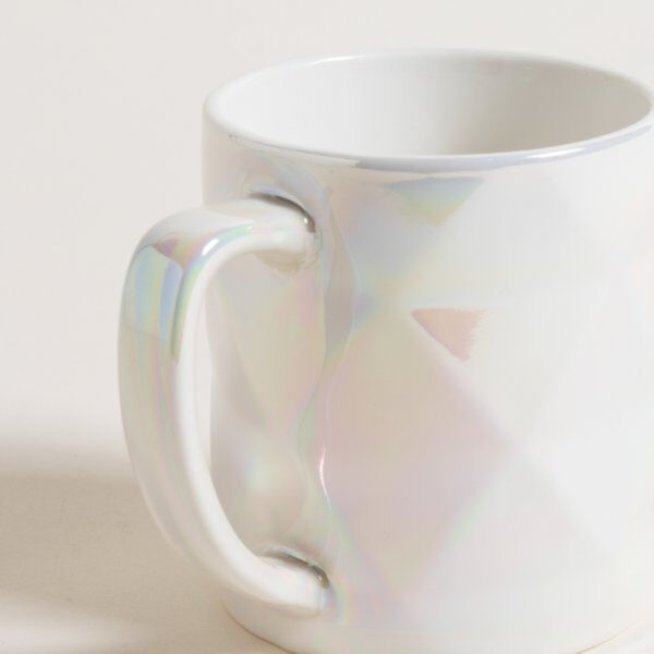 jarro mug con asas con esmaltado perlado blanco